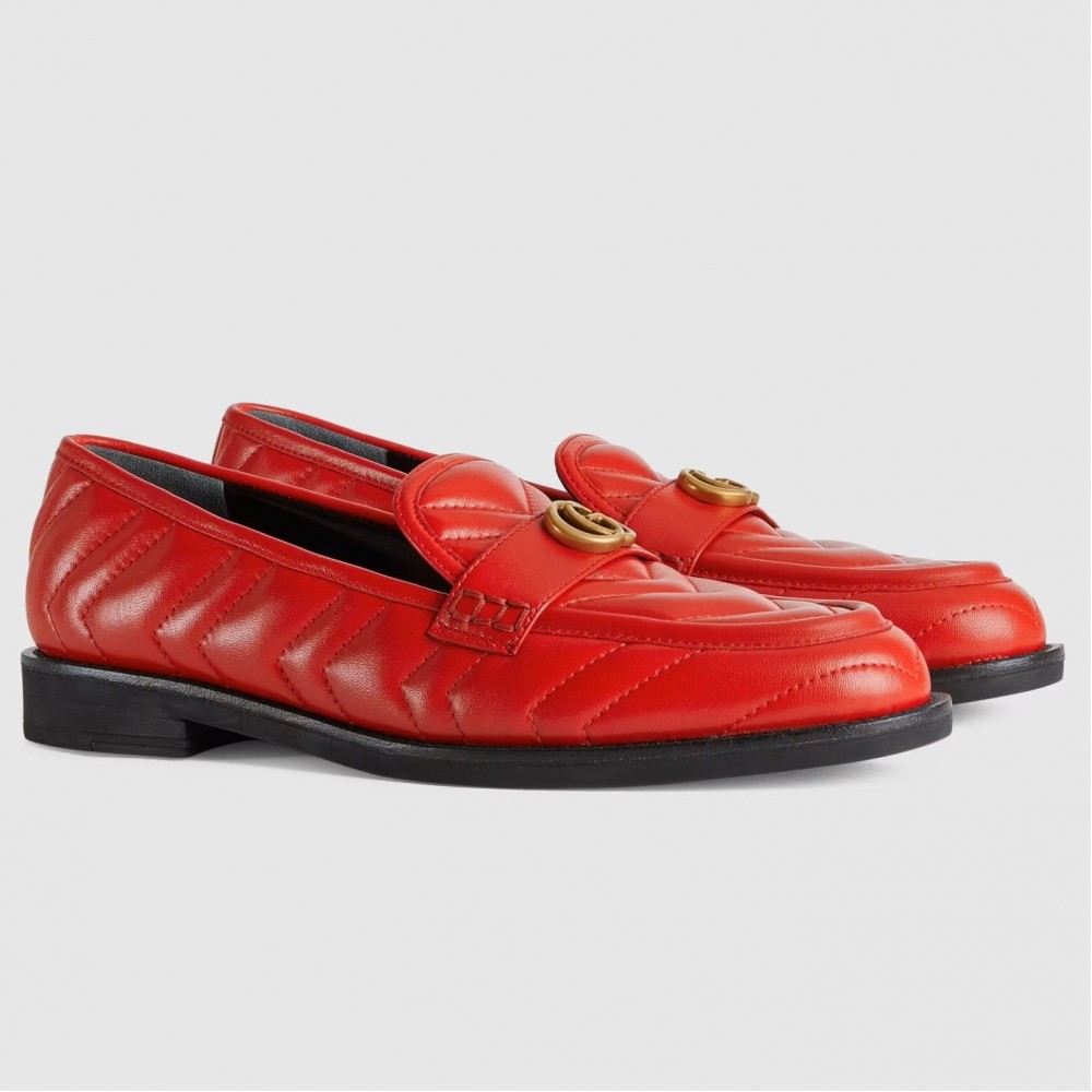 Gucci Women's GG Marmont Loafers In Red Matelasse Leather TDSS26092