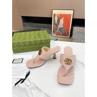 Gucci Women's GG Marmont Thong Sandals 55mm in Pink Leather TDSS26229