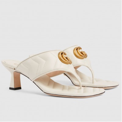 Gucci Women's GG Marmont Thong Sandals 55mm in White Leather TDSS26230