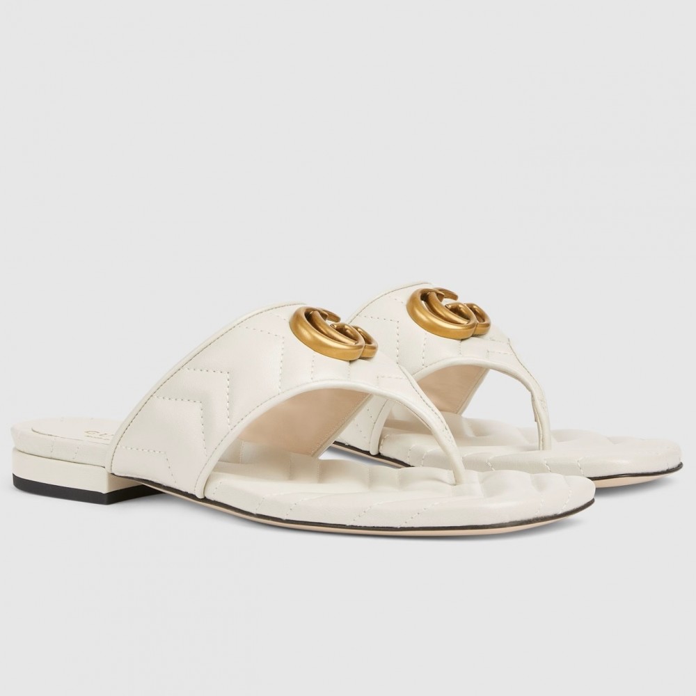 Gucci Women's GG Marmont Thong Sandals in White Leather TDSS26232