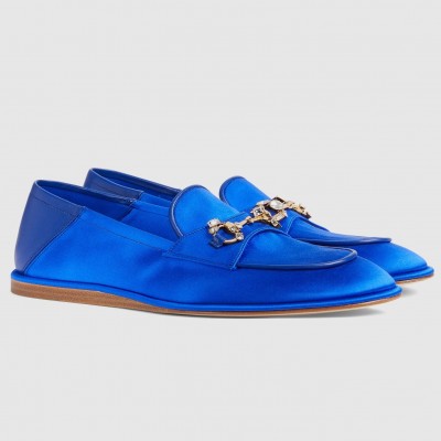 Gucci Women's Horsebit Loafers in Blue Satin with Crystals TDSS26097