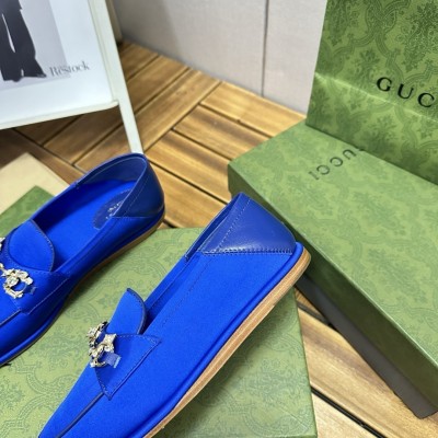 Gucci Women's Horsebit Loafers in Blue Satin with Crystals TDSS26097