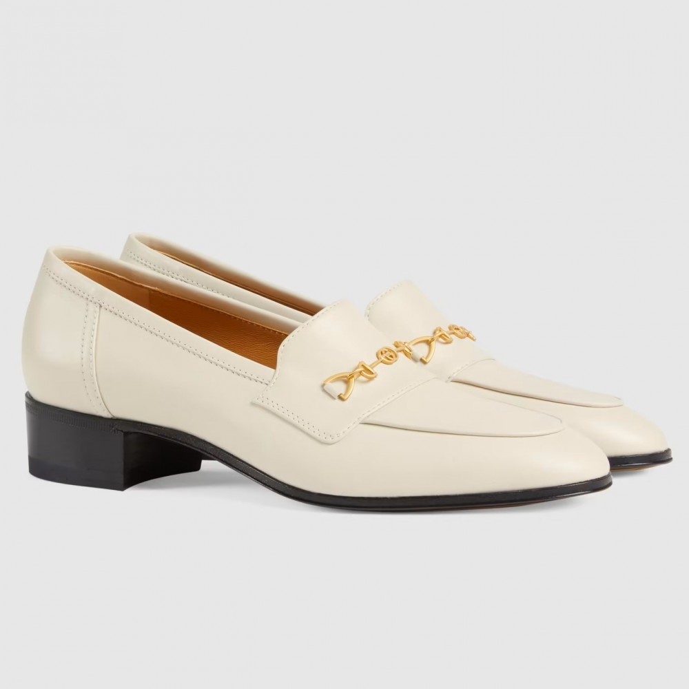 Gucci Women's Interlocking G Horsebit Loafers In White Leather TDSS26104