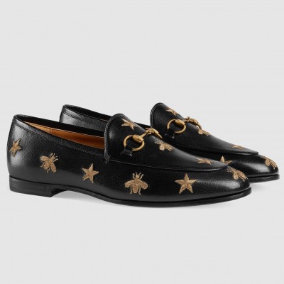 Gucci Women's Jordaan Loafers in Black Leather with Bees and Stars TDSS26107