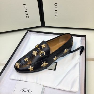 Gucci Women's Jordaan Loafers in Black Leather with Bees and Stars TDSS26107