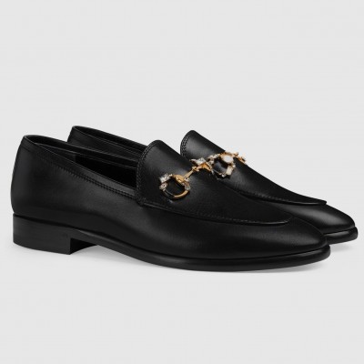 Gucci Women's Jordaan Loafers in Black Leather with Crystals TDSS26108