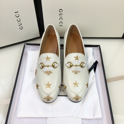 Gucci Women's Jordaan Loafers in White Leather with Bees and Stars TDSS26112