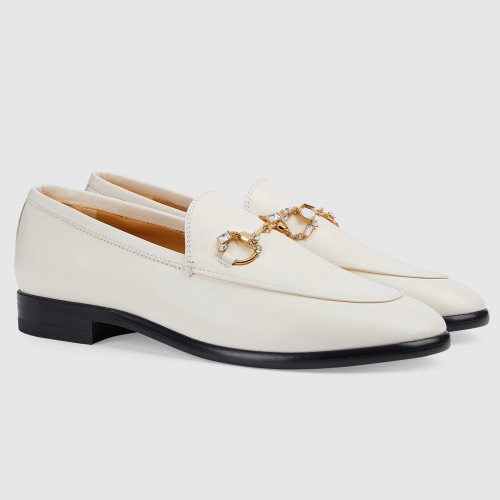 Gucci Women's Jordaan Loafers in White Leather with Crystals TDSS26113