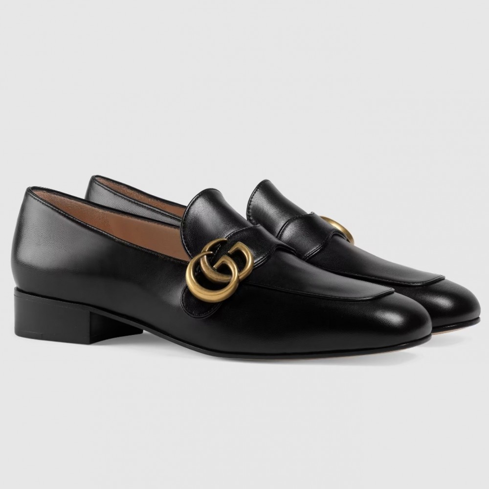 Gucci Women's Loafers in Black Leather with Double G TDSS26116