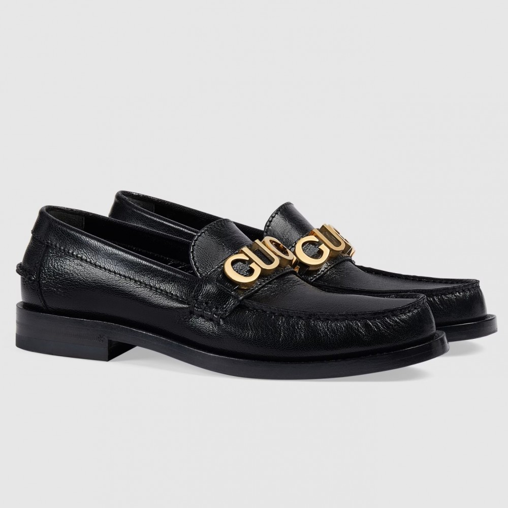 Gucci Women's Loafers in Black Leather with Gucci Logo TDSS26117