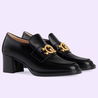 Gucci Women's Loafers in Black Leather with Interlocking G TDSS26118