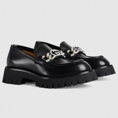 Gucci Women's Lug Sole Horsebit Loafers in Black Leather TDSS26121