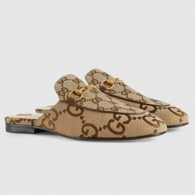 Gucci Women's Princetown Slippers in Beige Jumbo GG Canvas TDSS26288