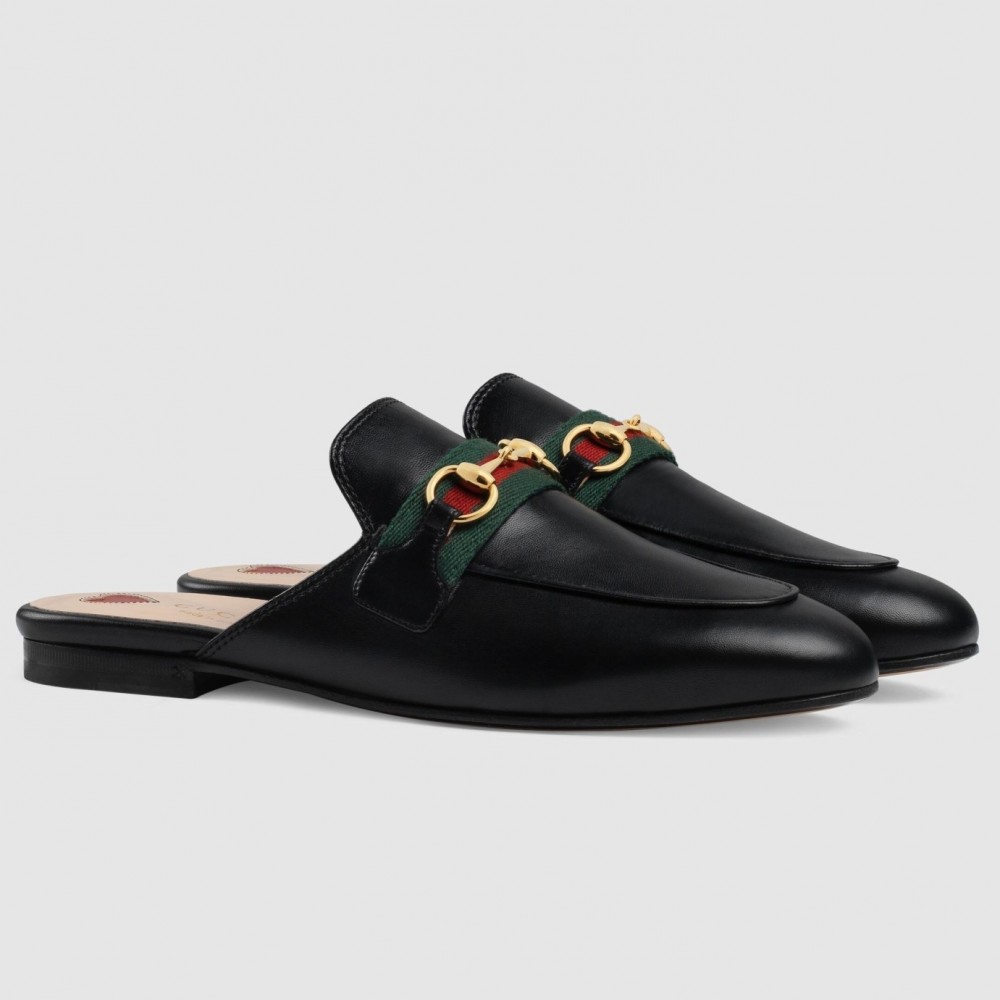 Gucci Women's Princetown Slippers in Black Leaher with Horsebit TDSS26289