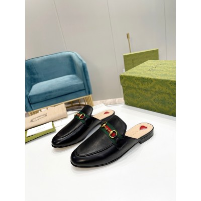 Gucci Women's Princetown Slippers in Black Leaher with Horsebit TDSS26289