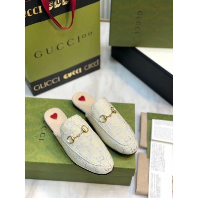 Gucci Women's Princetown Slippers in White GG Lame Fabric TDSS26292