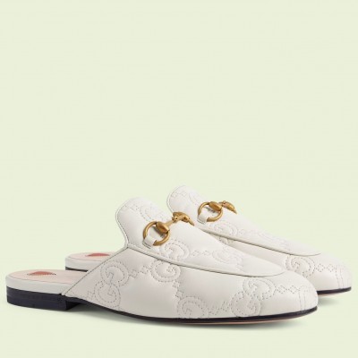 Gucci Women's Princetown Slippers in White GG Matelasse Leather TDSS26293