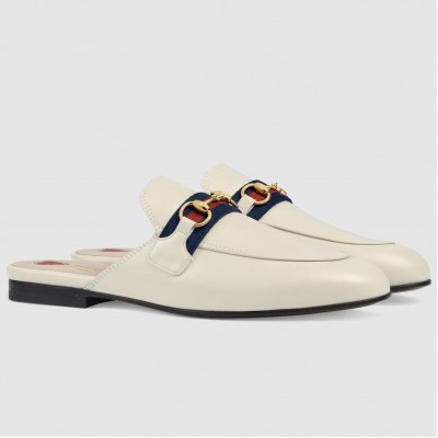 Gucci Women's Princetown Slippers in White Leaher with Horsebit TDSS26294