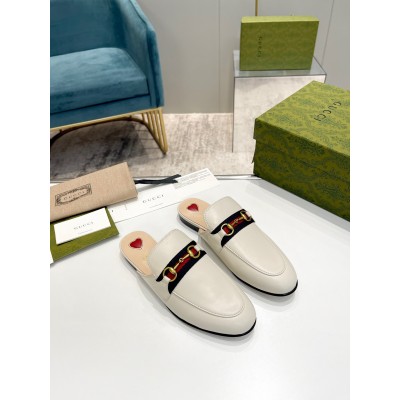 Gucci Women's Princetown Slippers in White Leaher with Horsebit TDSS26294