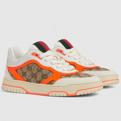 Gucci Women's Re-Web Sneakers in GG Canvas with Orange Leather TDSS26375