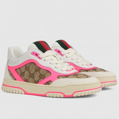 Gucci Women's Re-Web Sneakers in GG Canvas with Pink Leather TDSS26376