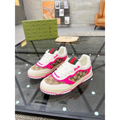 Gucci Women's Re-Web Sneakers in GG Canvas with Pink Leather TDSS26376