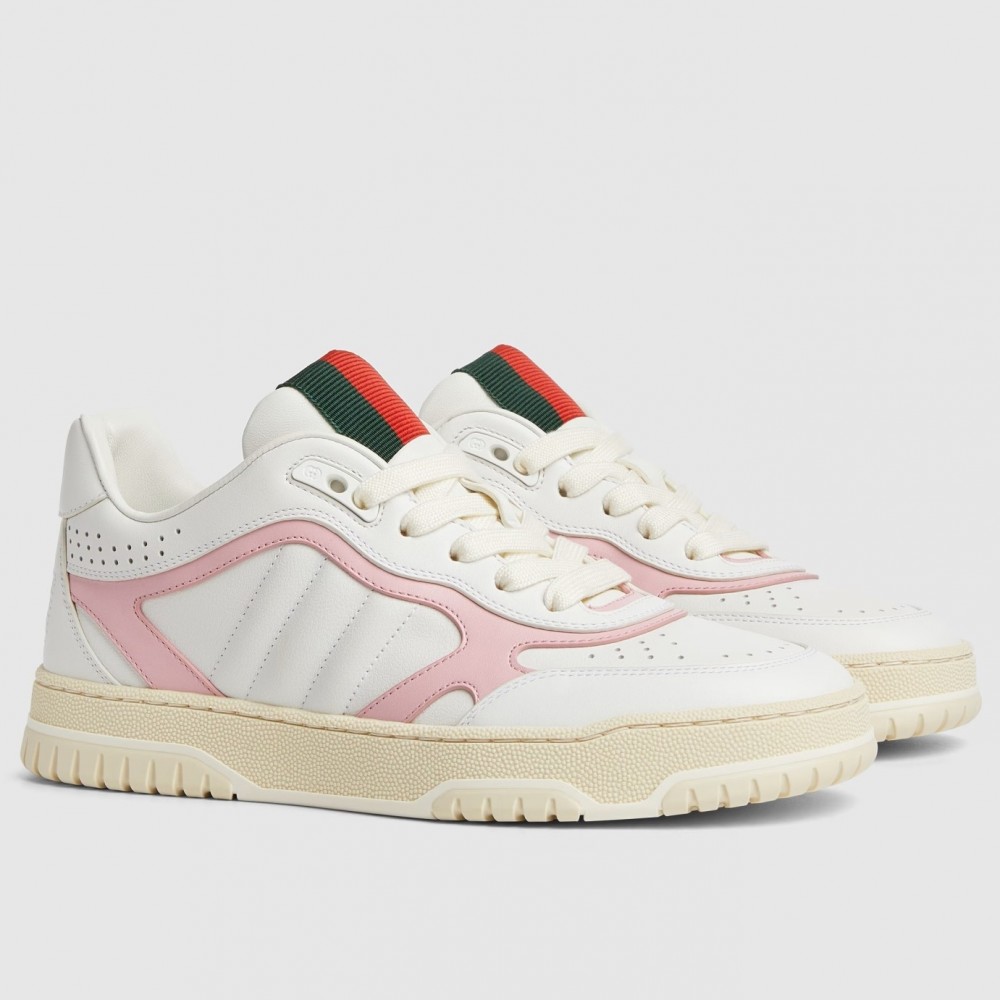 Gucci Women's Re-Web Sneakers in White and Pink Leather TDSS26378