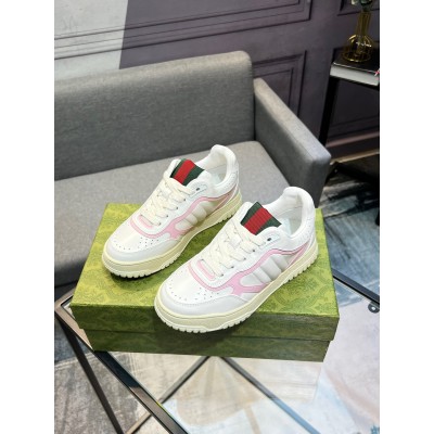 Gucci Women's Re-Web Sneakers in White and Pink Leather TDSS26378