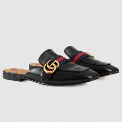 Gucci Women's Slippers in Black Leaher with Signature Web TDSS26298