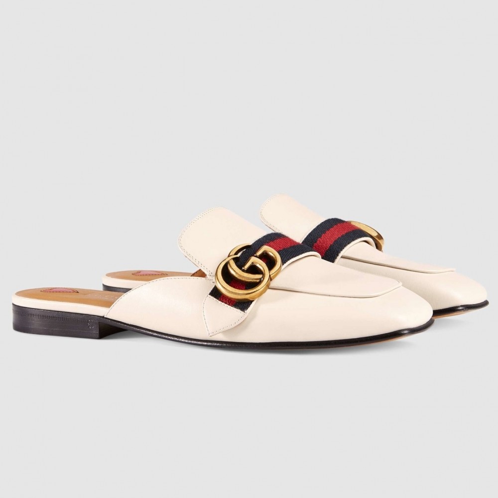 Gucci Women's Slippers in White Leaher with Signature Web TDSS26301