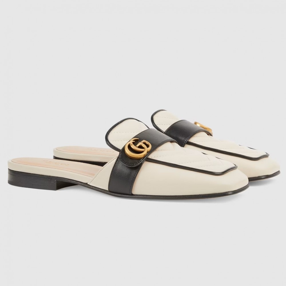 Gucci Women's Slippers in White Leather with Double G TDSS26302