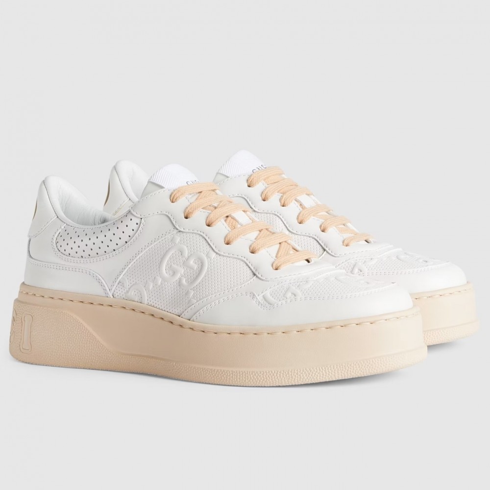 Gucci Women's Sneakers In White GG Embossed Calfskin TDSS26408