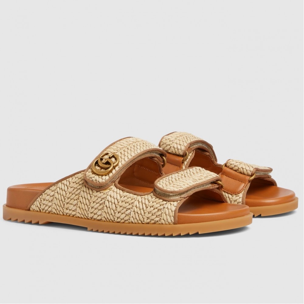 Gucci Women's Velcro Sandals in Natural Raffia TDSS26236