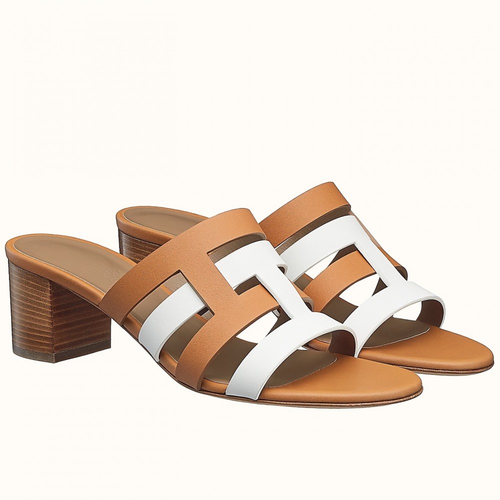 Hermes Amica 50mm Sandals In Brown/White Calfskin TDSS13056