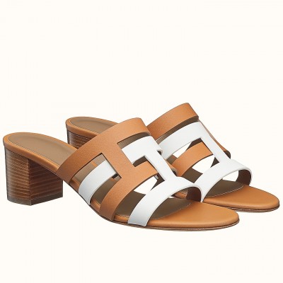 Hermes Amica 50mm Sandals In Brown/White Calfskin TDSS13056