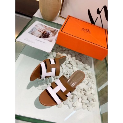 Hermes Amica 50mm Sandals In Brown/White Calfskin TDSS13056