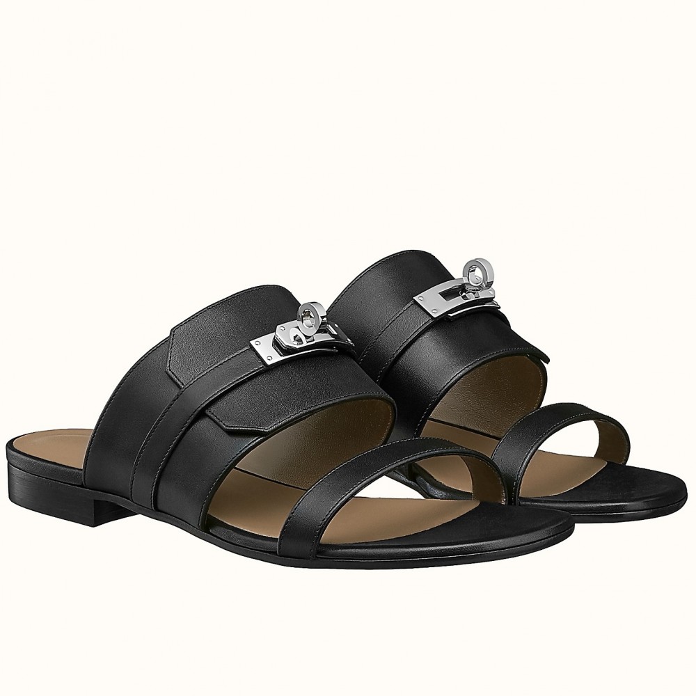 Hermes Avenue Sandals In Black Calfskin TDSS13057