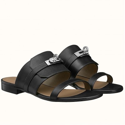 Hermes Avenue Sandals In Black Calfskin TDSS13057