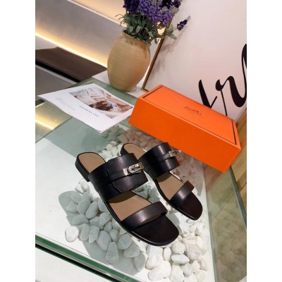 Hermes Avenue Sandals In Black Calfskin TDSS13057