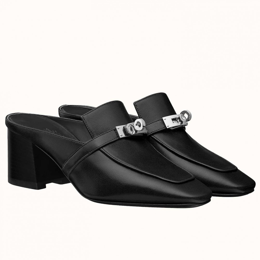 Hermes Blossom Mules 60mm In Black Goatskin TDSS13063