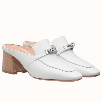 Hermes Blossom Mules 60mm In White Goatskin TDSS13065