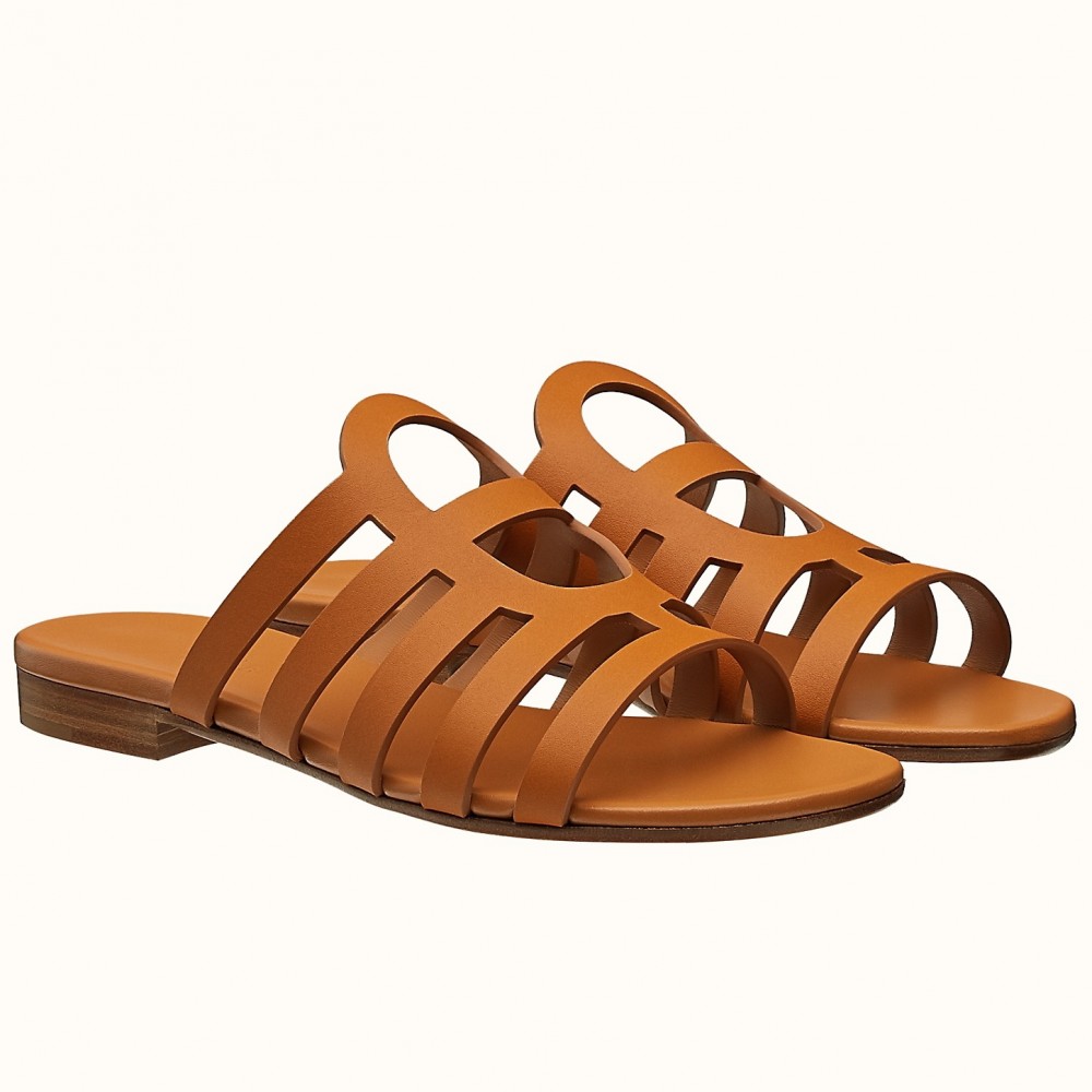 Hermes Camelia Slide Sandals In Brown Calfskin TDSS13078