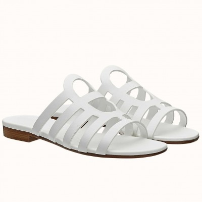 Hermes Camelia Slide Sandals In White Calfskin TDSS13079