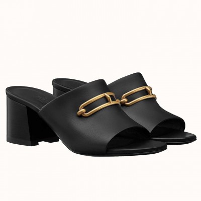 Hermes Camilla Mules 60MM In Black Calfskin TDSS13080