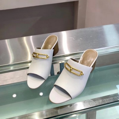 Hermes Camilla Mules 60MM In White Calfskin TDSS13082