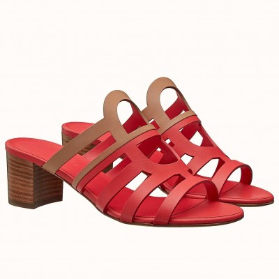 Hermes Celena Sandals 50mm In Red/Brown Calfskin TDSS13091