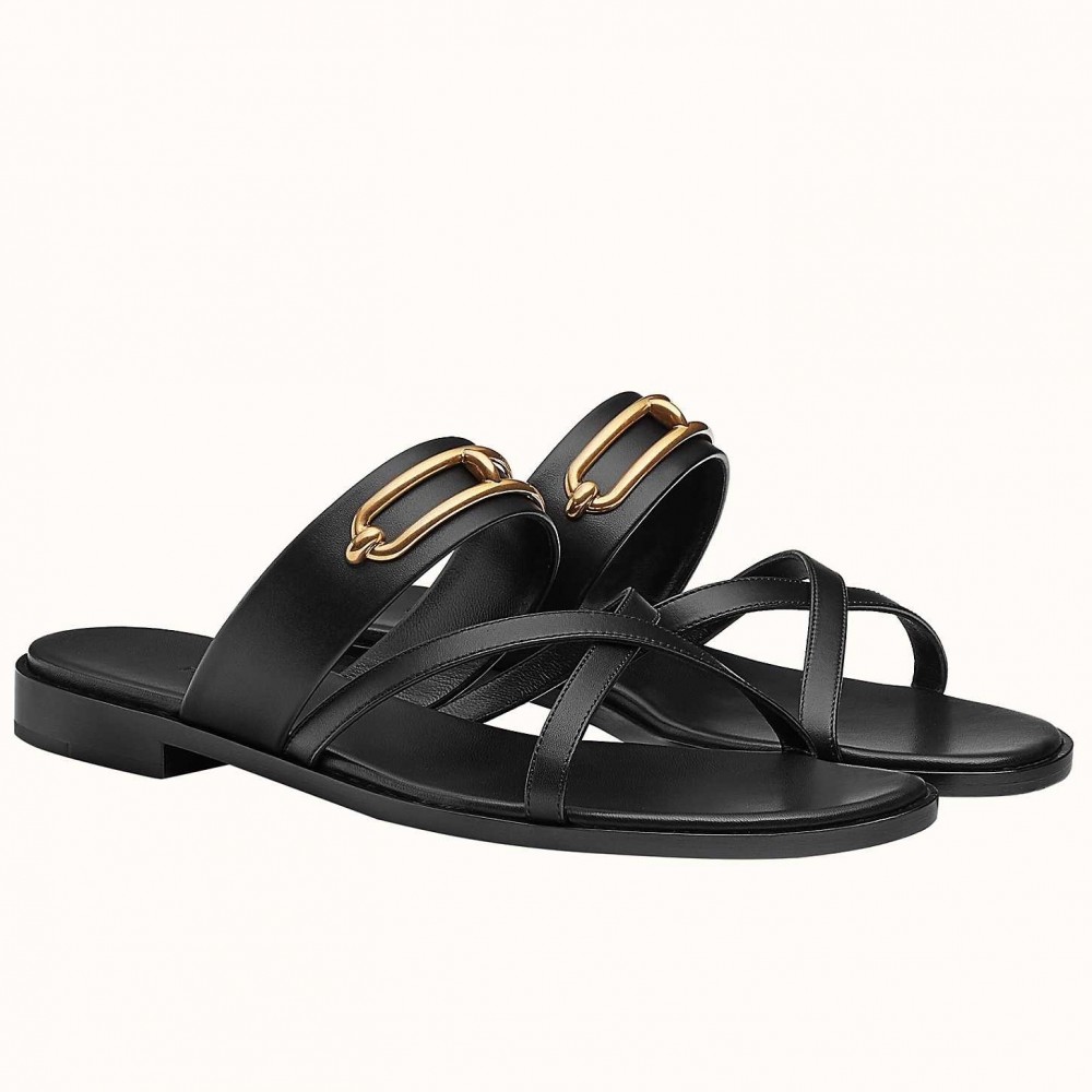 Hermes Claire Sandals In Black Calfskin TDSS13092