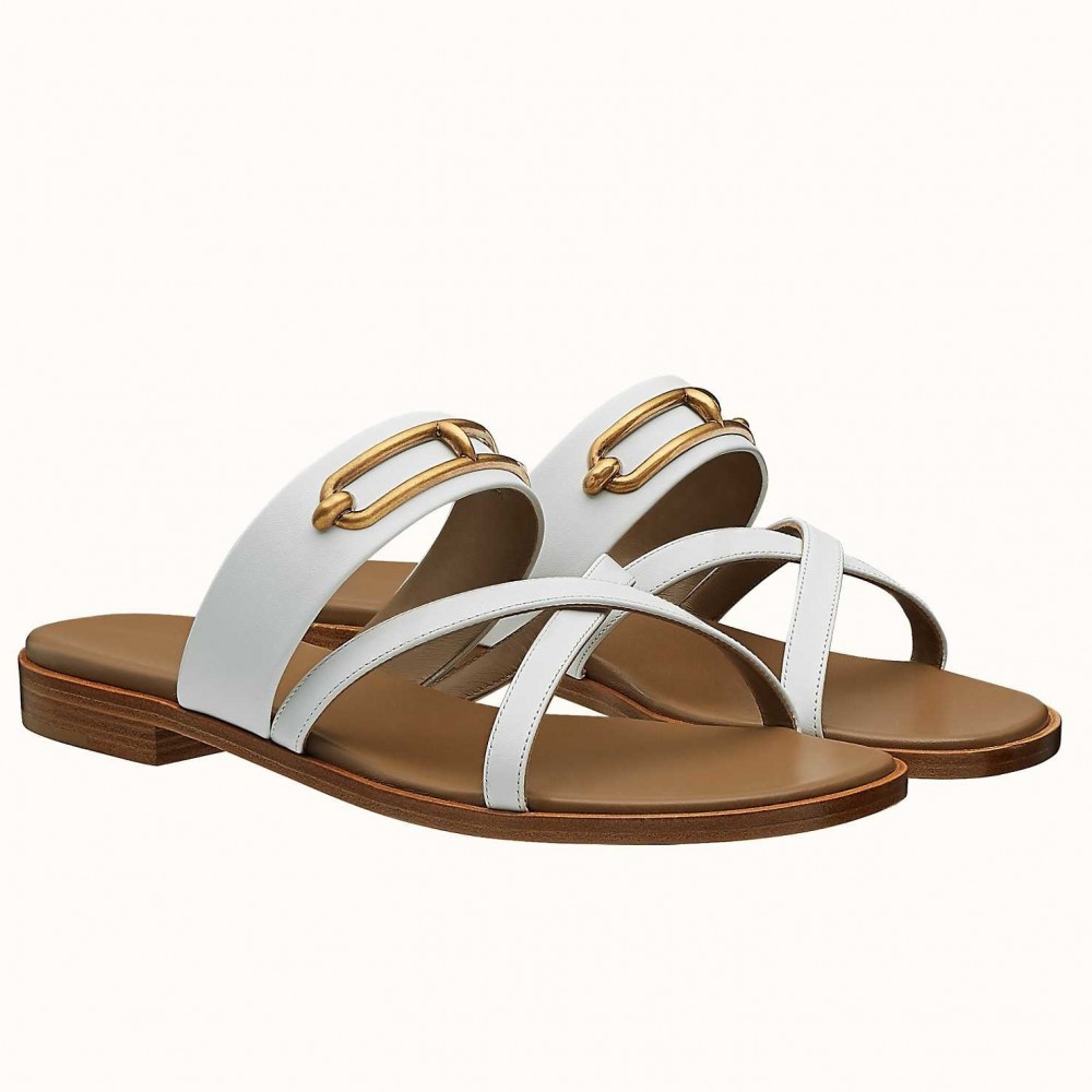 Hermes Claire Sandals In White Calfskin TDSS13094