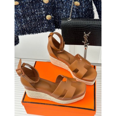 Hermes Elda Espadrilles in Brown Leather TDSS13096