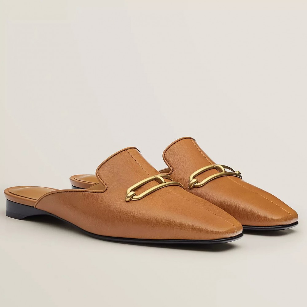 Hermes Esmee Mules in Brown Calfskin TDSS13102